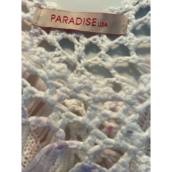 Paradise V-Neck Pastel Tie-Dye Crochet Accent Tunic Beach Cover-up - Picture 6 of 9